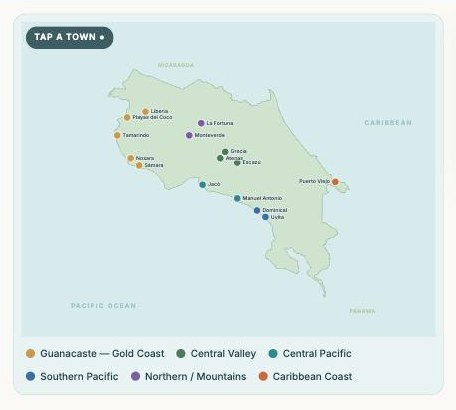 Interactive Costa Rica town map preview