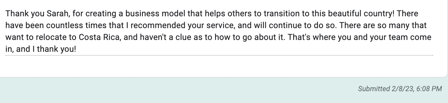 Client testimonial screenshot