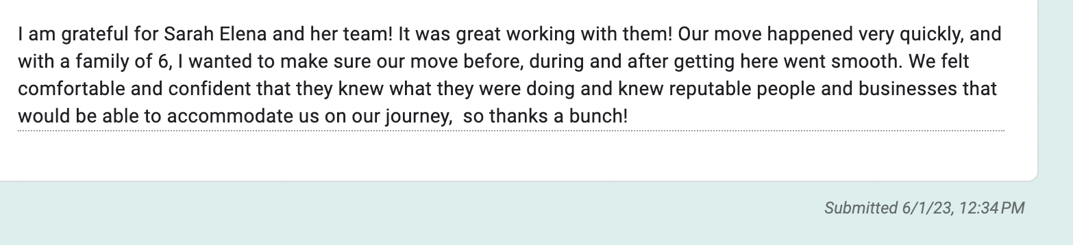 Client testimonial screenshot