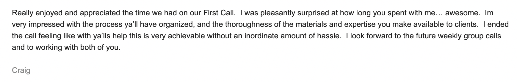Client testimonial screenshot