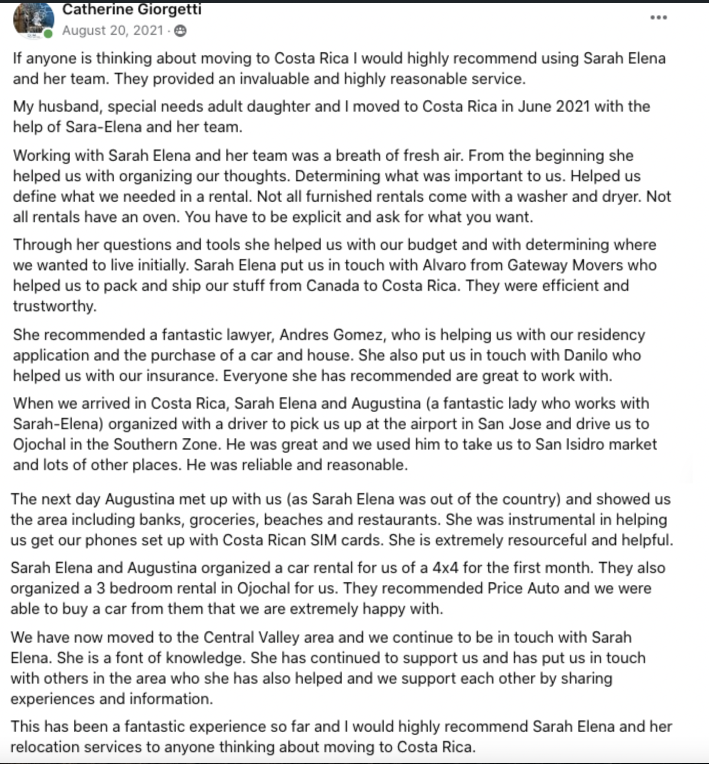 Client testimonial screenshot